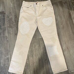 Johnny Was Cream Straight Leg Jeans with Embroidered Details  The Boyfriend